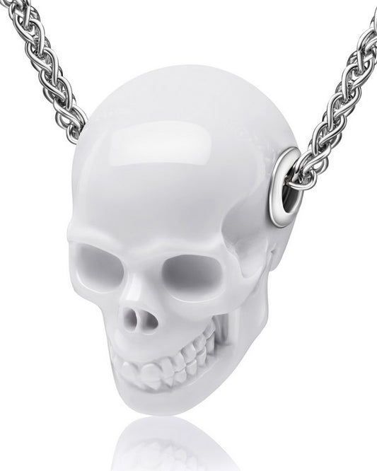 Skullis Signature White Jasper Gem Skull Pendant or Necklace, Hand Carved, Sterling Silver 925 Chain, for Women & Men