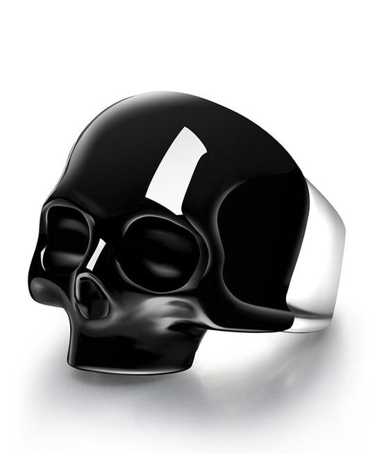 Skullis Signature Black Obsidian Gem Skull Ring, Hand Carved, Sterling Silver, for Women & Men