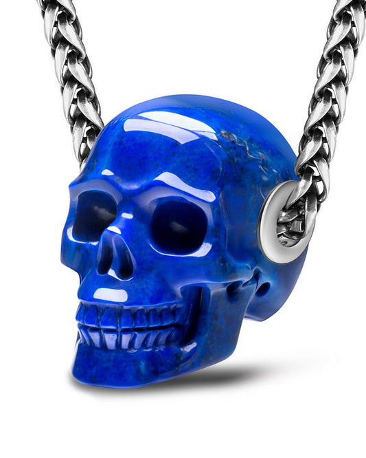 Skullis Signature Lapis Lazuli Gem Skull Pendant or Necklace, Hand Carved, Sterling Silver 925 Chain, for Women & Men