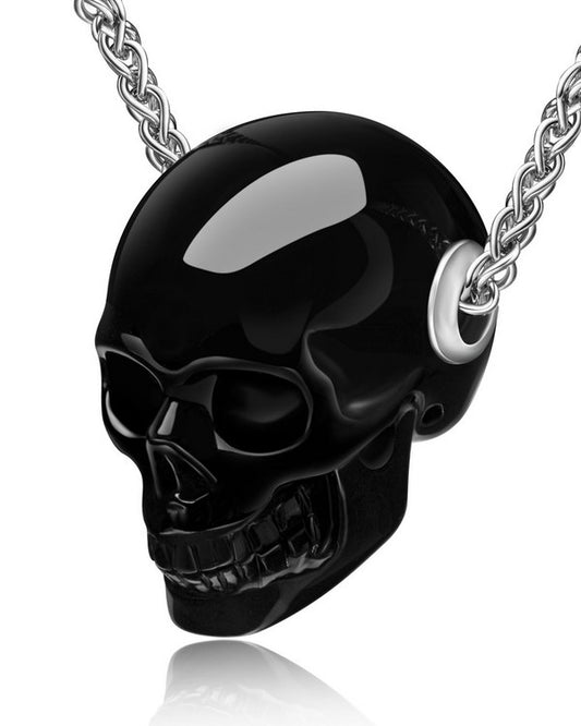 Skullis Signature Black Obsidian Gem Skull Pendant or Necklace, Hand Carved, Sterling Silver .925 Chain, for Women & Men