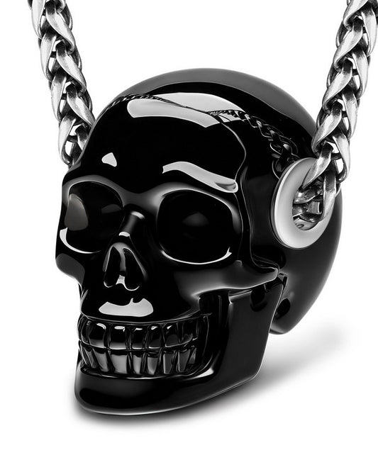 Skullis Signature Black Obsidian Gem Skull Pendant or Necklace, Hand Carved, Sterling Silver 925 Chain, for Women & Men