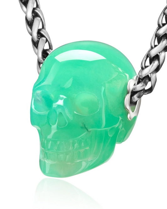 Gem Skull Pendant Necklace of Chrysoprase Carved Skull