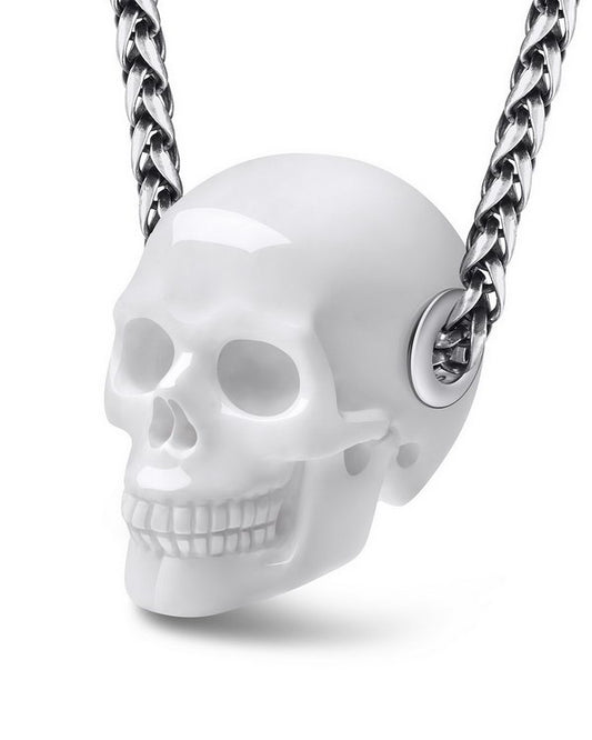 Skullis Signature White Jasper Gem Skull Pendant or Necklace, Hand Carved, Sterling Silver 925 Chain, for Women & Men