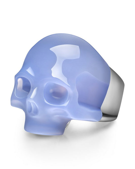 Skullis Signature Blue Chalcedony Gem Skull Ring, Hand Carved, Sterling Silver, for Women & Men