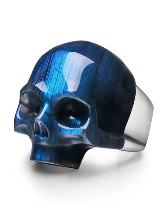 Skullis Signature Labradorite Gem Skull Ring, Hand Carved, Sterling Silver, for Women & Men