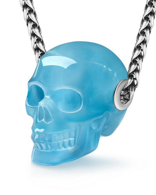 Skullis Signature Aquamarine Gem Skull Pendant or Necklace, Hand Carved, Sterling Silver 925 Chain, for Women & Men
