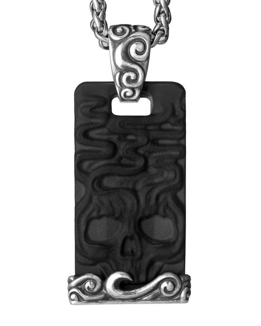 Gem Skull Pendant Necklace of Black Obsidian Carved Skull & 925 Sterling Silver