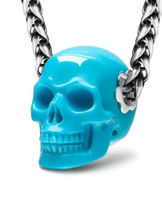 Skullis Signature Peruvian Turquoise Gem Skull Pendant or Necklace, Hand Carved, Sterling Silver 925 Chain, for Women & Men