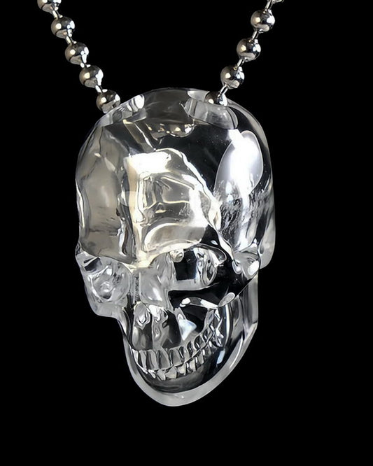 Gem Skull Pendant Necklace of Clear Quartz Carved Hollow Skull with 925 Silver Chain - S0001808