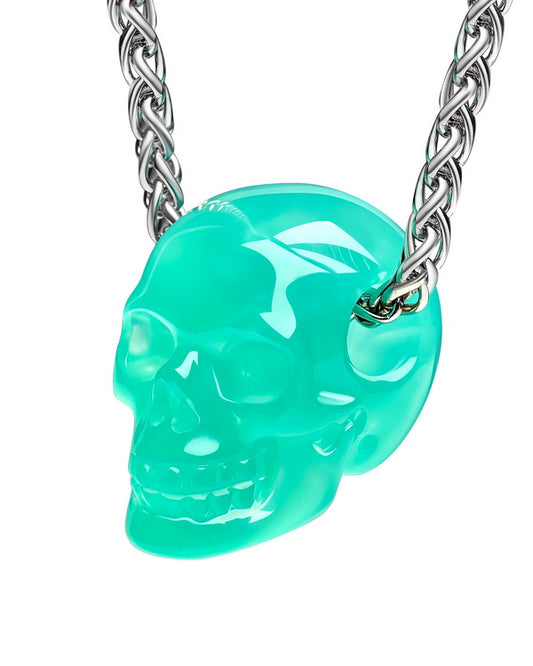 Minimalist Skull Pendant - 0.6" Chrysoprase Gem Skull Pendant or Necklace, Hand Carved, for Women & Men