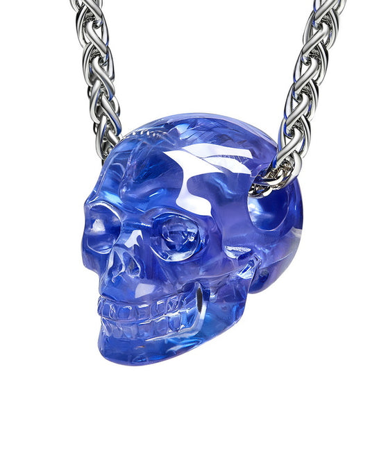 Minimalist Skull Pendant - 0.6" Tanzanite Gem Skull Pendant or Necklace, Hand Carved, for Women & Men