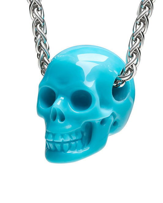 Minimalist Skull Pendant - 0.6" Turquoise Gem Skull Pendant or Necklace, Hand Carved, for Women & Men