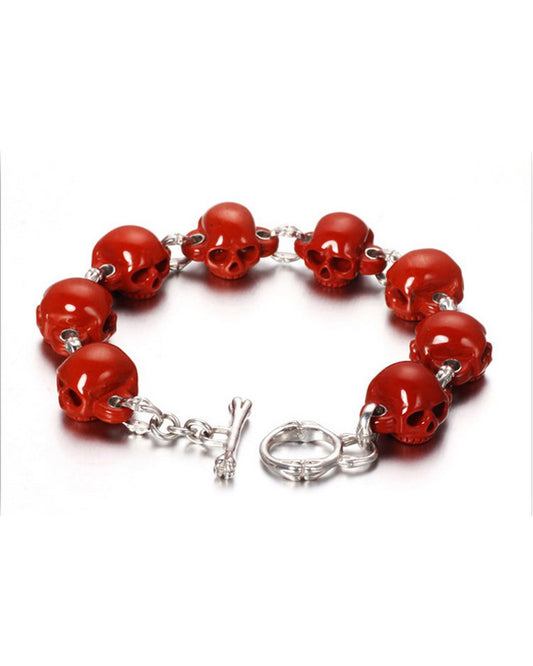 Gem Skull Bracelet of Red Jasper Carved Skull in 925 Sterling Silver