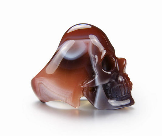 Whole Gem Skull Ring, Mozambique Agate Carved Totally, Size 12.5