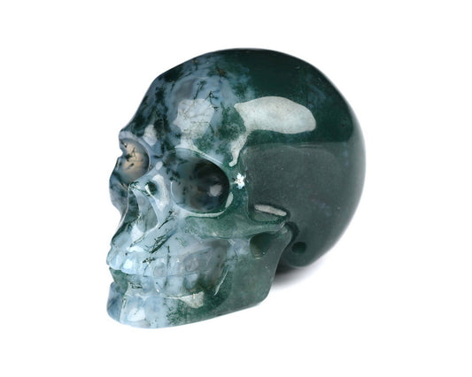 Gem Skull of Green Moss Agate Carved Skull