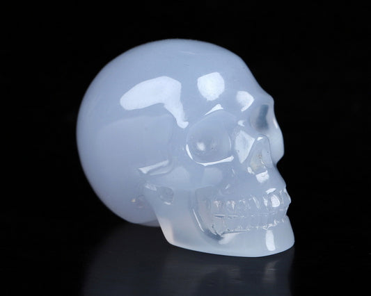 Gem Skull of Blue Chalcedony Carved Skull, Realistic