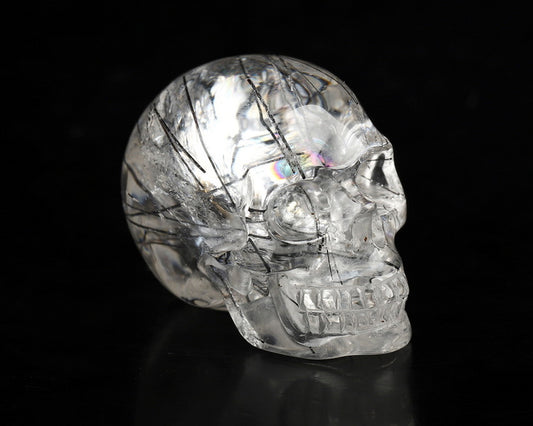 Gem Skull of Rutilated Quartz Rock Carved Skull, Realistic