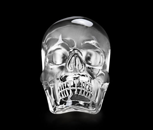 Gem Skull Ring of Quartz Rock Crystal Carved Skull in 925 Sterling Silver