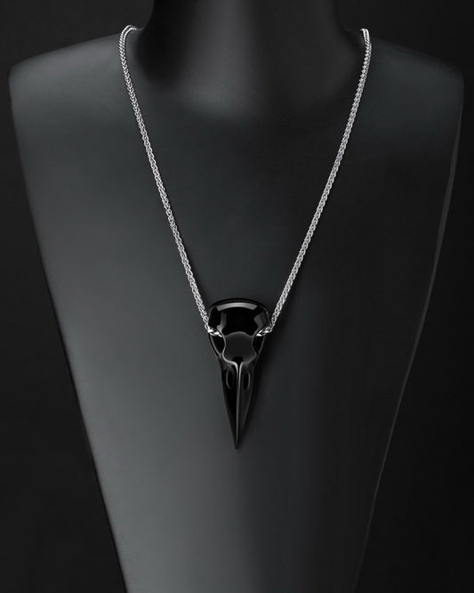 Gem Raven Pendant Necklace of Black Obsidian Carved Raven