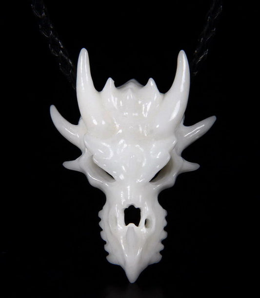 Gem Dragon Head Pendant Necklace, White Jade Carved