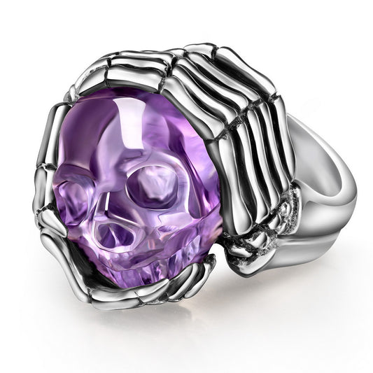 Amethyst Skeletal Hands Ring