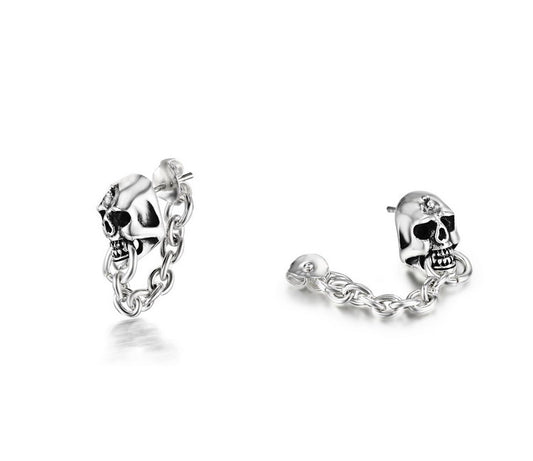 Gem Skull Earrings  in 925 Sterling Silver