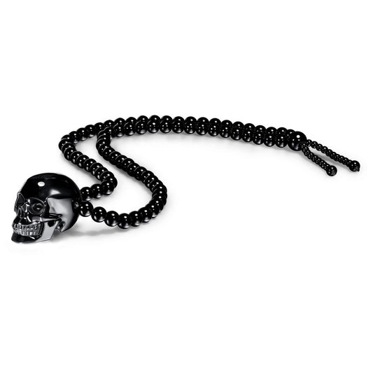 Gem Skull Pendant Necklace of Black Obsidian carved Skull and Beads