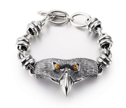 Gem Skulls Bracelet with Citrine-Eye Eagle Loop Chain in 925 Sterling Silver