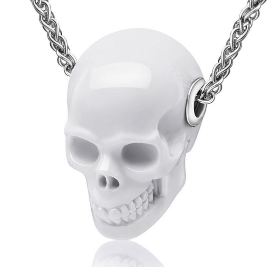 Skullis Signature White Jasper Gem Skull Pendant or Necklace, Hand Carved, Sterling Silver 925 Chain, for Women & Men