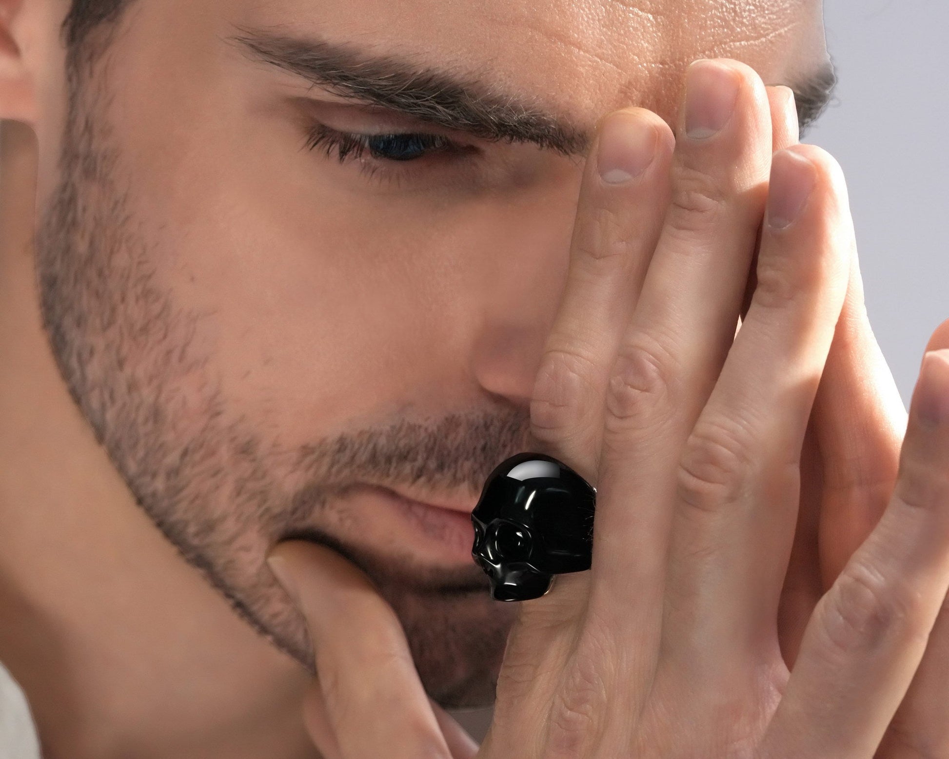 Skullis Signature Black Obsidisn Gem Skull Ring Hand Carved Sterling Silver For Women & Men Rings