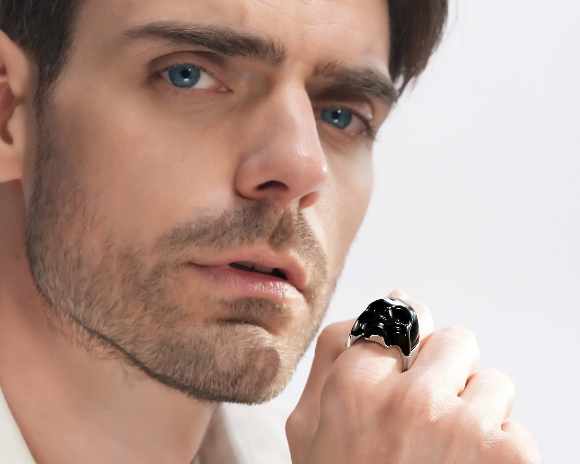 Skullis Signature Black Obsidisn Gem Skull Ring Hand Carved Sterling Silver For Women & Men Rings