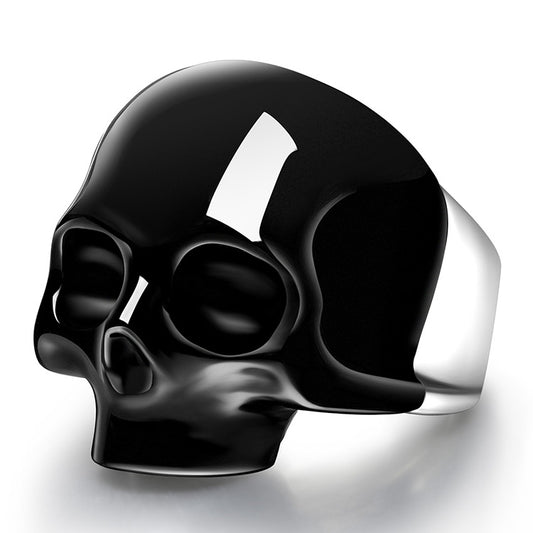 Skullis Signature Black Obsidian Gem Skull Ring, Hand Carved, Sterling Silver, for Women & Men