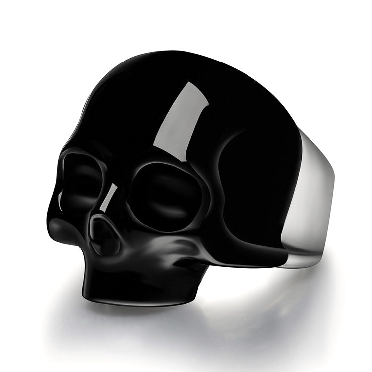 Skullis Signature Black Obsidisn Gem Skull Ring Hand Carved Sterling Silver for Women & Men Skull Rings