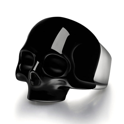 Skullis Signature Black Obsidisn Gem Skull Ring Hand Carved Sterling Silver for Women & Men Skull Rings