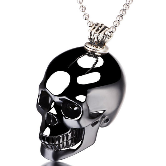 Gem Skull Pendant Necklace of Black Obsidian Carved Skull with Perfume Bottle Bail in 925 Sterling Silver