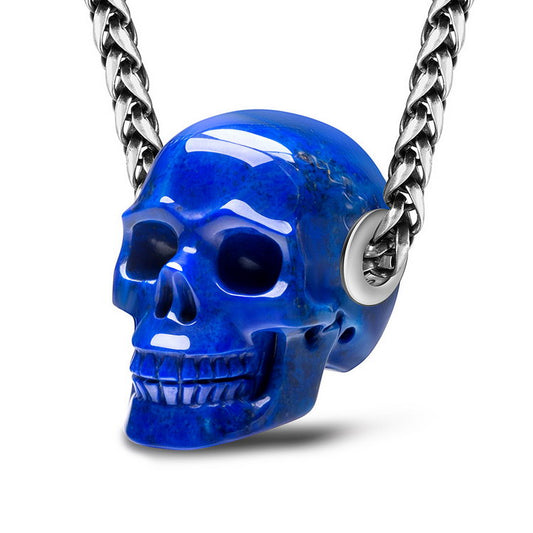 Skullis Signature Lapis Lazuli Gem Skull Pendant or Necklace, Hand Carved, Sterling Silver 925 Chain, for Women & Men