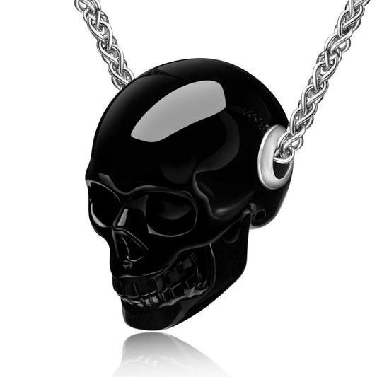 Skullis Signature Black Obsidian Gem Skull Pendant or Necklace, Hand Carved, Sterling Silver .925 Chain, for Women & Men