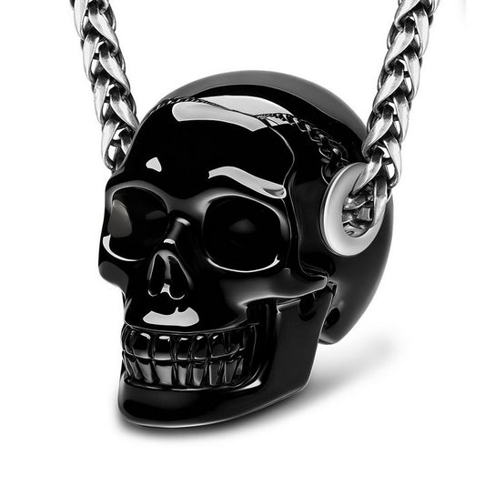 Skullis Signature Black Obsidian Gem Skull Pendant or Necklace, Hand Carved, Sterling Silver 925 Chain, for Women & Men