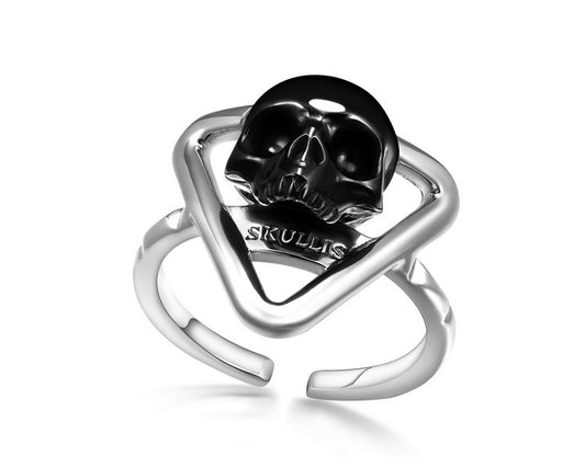 Gem Skull Ring of Black Obsidian Carved Skull in 925 Sterling Silver