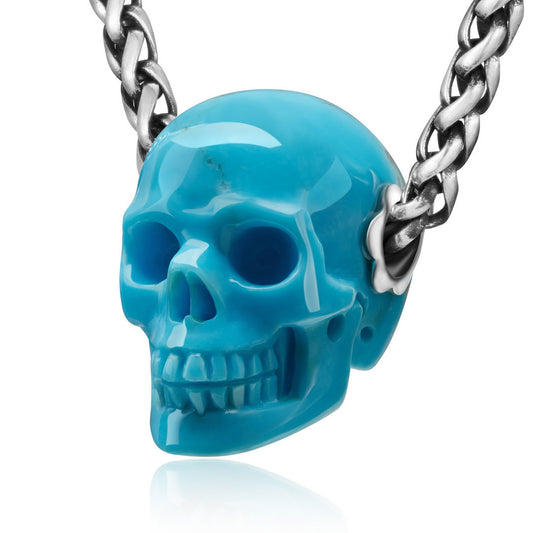 Skullis Signature Turquoise Gem Skull Pendant or Necklace, Hand Carved, Sterling Silver .925 Chain, for Women & Men