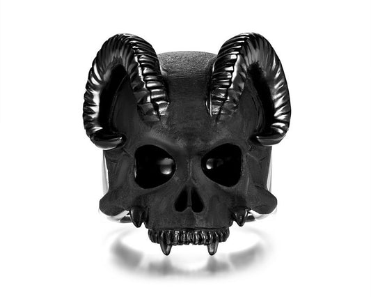 Gem Skull Ring of Black Obsidian Carved Skull in 925 Sterling Silver