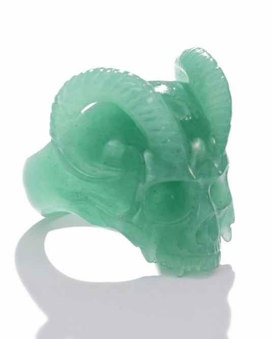Gem Skull Ring of Green Aventurine Carved Skull