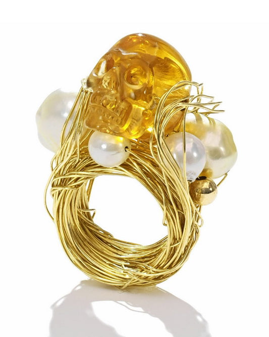 Gem Skull Ring of Quartz Rock Crystal Carved Skull
