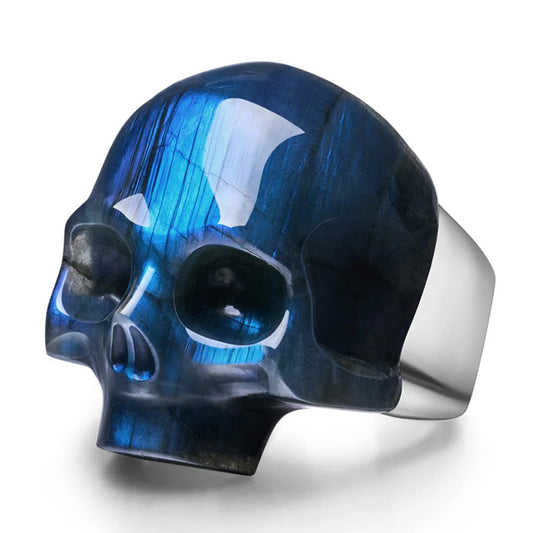 Skullis Signature Labradorite Gem Skull Ring, Hand Carved, Sterling Silver, for Women & Men