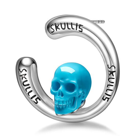Gem Skull Earrings of Peruvian Turquoise Carved Skull in 925 Sterling Silver