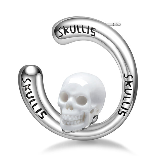 Gem Skull Earrings of White Jasper Carved Skull in 925 Sterling Silver