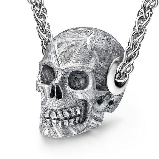 Skullis Signature Sweden Meteorite Gem Skull Pendant or Necklace, Hand Carved, Sterling Silver 925 Chain, for Women & Men