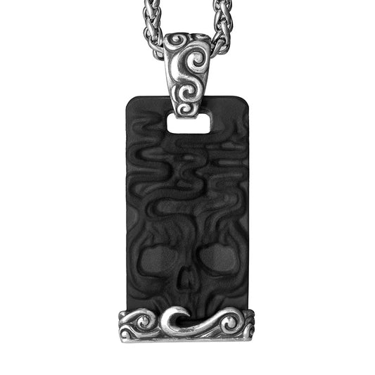 Gem Skull Pendant Necklace of Black Obsidian Carved Skull & 925 Sterling Silver
