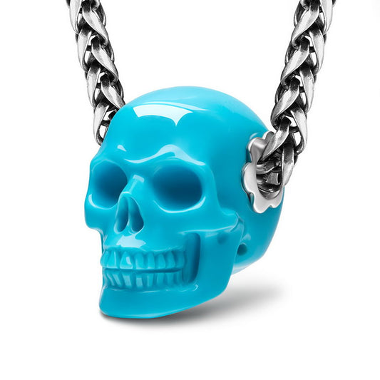 Skullis Signature Peruvian Turquoise Gem Skull Pendant or Necklace, Hand Carved, Sterling Silver 925 Chain, for Women & Men