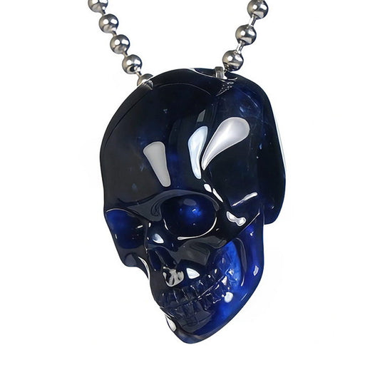 Gem Skull Pendant Necklace of Sodalite Carved Hollow Skull with 925 Silver Chain - S0001806